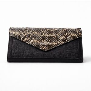 COACH Snake Embossed Leather Envelope Wallet – Black